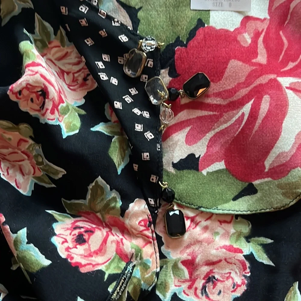Carole Little Crop Blouse Black Floral Roses Embellished  Long Sleeves  … - Picture 4 of 12